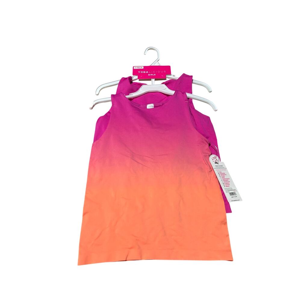 Yogalicious xl 14 sport top built in shelf bra of solid pink & ombre pink nwt